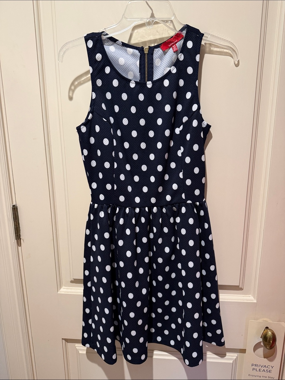 Girls Navy Polka Dot Sleeveless Skater Dress